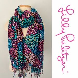 ⬇️ REDUCED! Lilly Pulitzer Murfee Scarf pink/blue print with navy background O/S